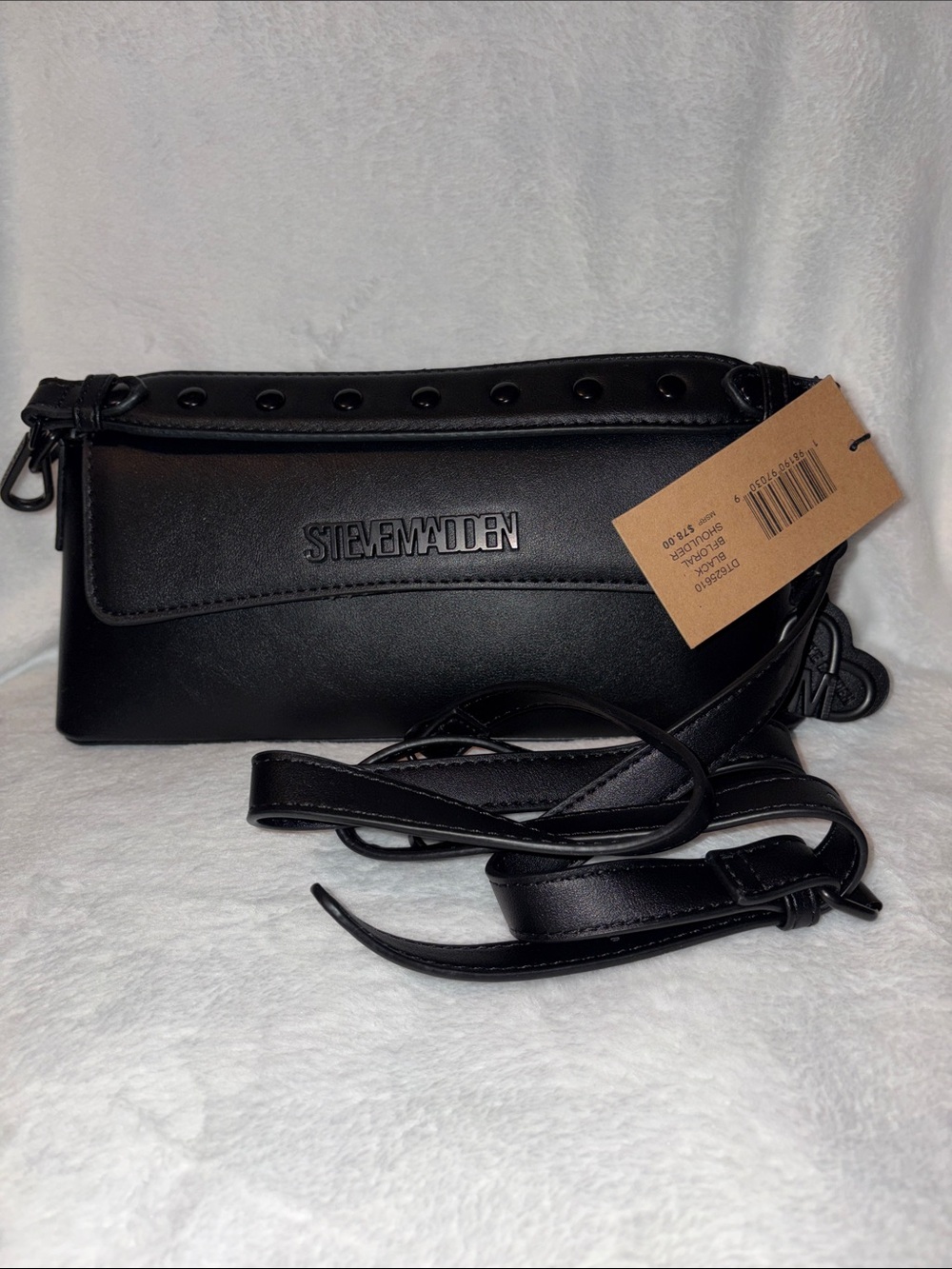 Steve Madden Black Leather-Look Crossbody Clutch